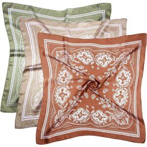 Women's Brown,khaki,light Green 3 Pcs 27.5 Inches Satin Head Scarf Silk Bandana
